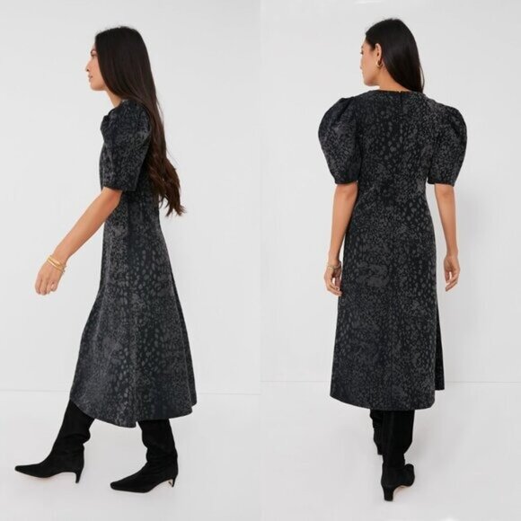 En Saison NEW Charcoal Gray Harlow Denim Animal Print Midi Dress Size XS - Picture 3 of 8